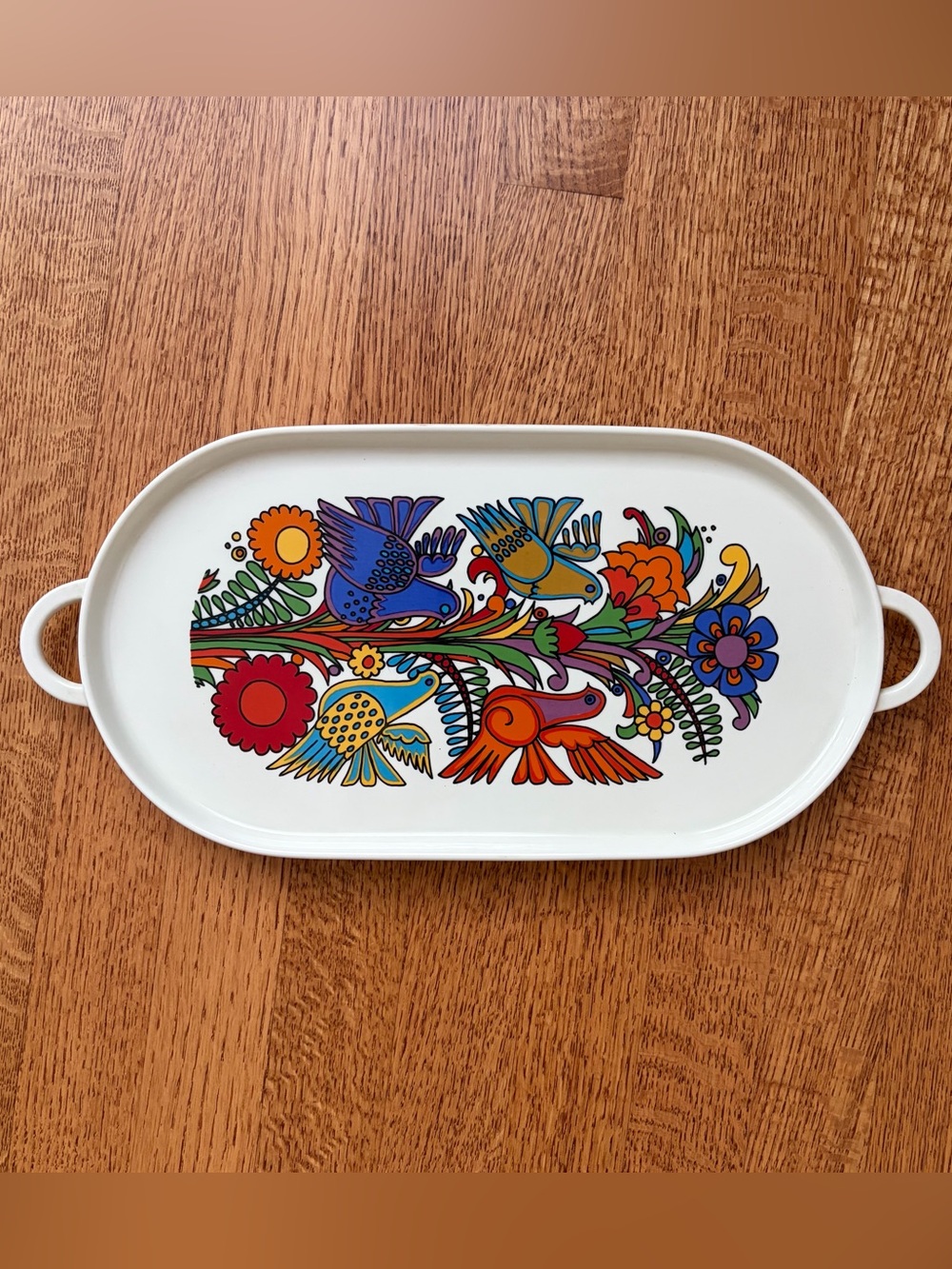Villeroy & Boch Acapulco 16.5” Handled Platter Tray Blue Stamp Mexican Folk Art